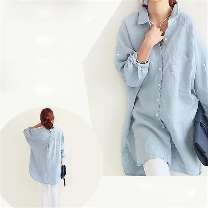 VogorSean женские блузки рубашка Весна Лето Blusas офисные женские элегантные свободные топы и блузки Белые Повседневные льняные женские