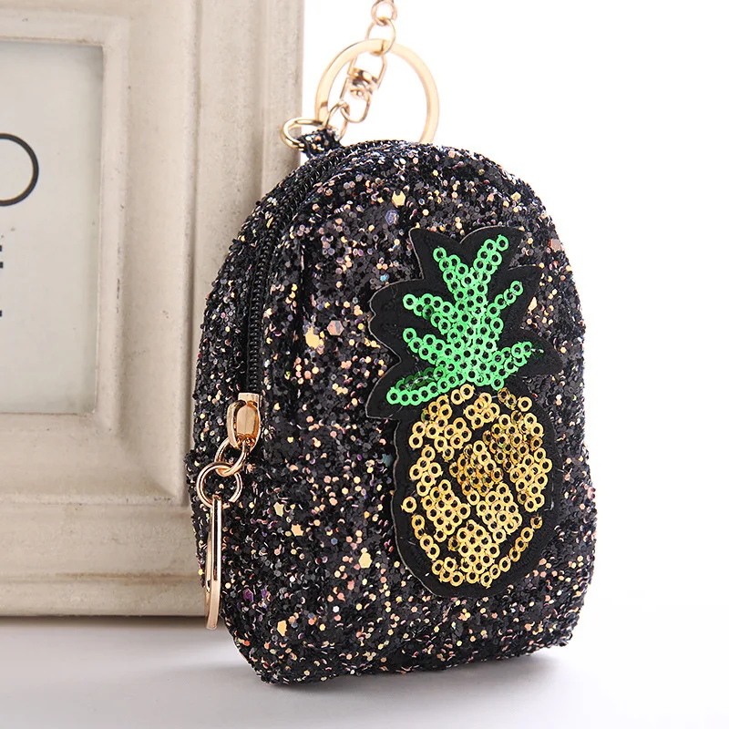 Cute Pineapple Keychain Glitter Pompom Sequins Key Ring Gifts Llaveros Mujer Charms Bag Accessories Key Chain Mini Coin Purse
