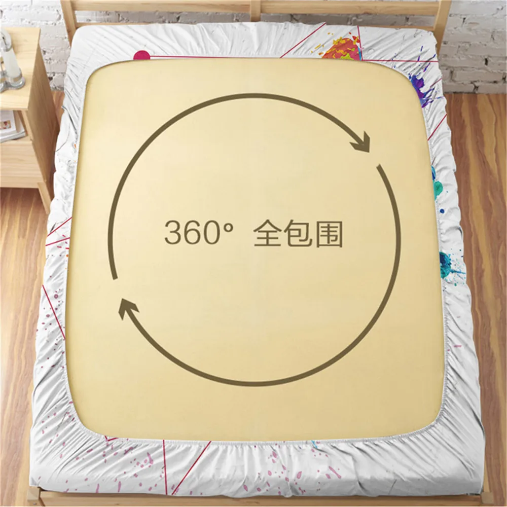 

Sports Football Design Bed Sheet Watercolor Hand Print Fitted Sheet Colorful Bedclothes Football Fans Bedding Deep Pocket D25