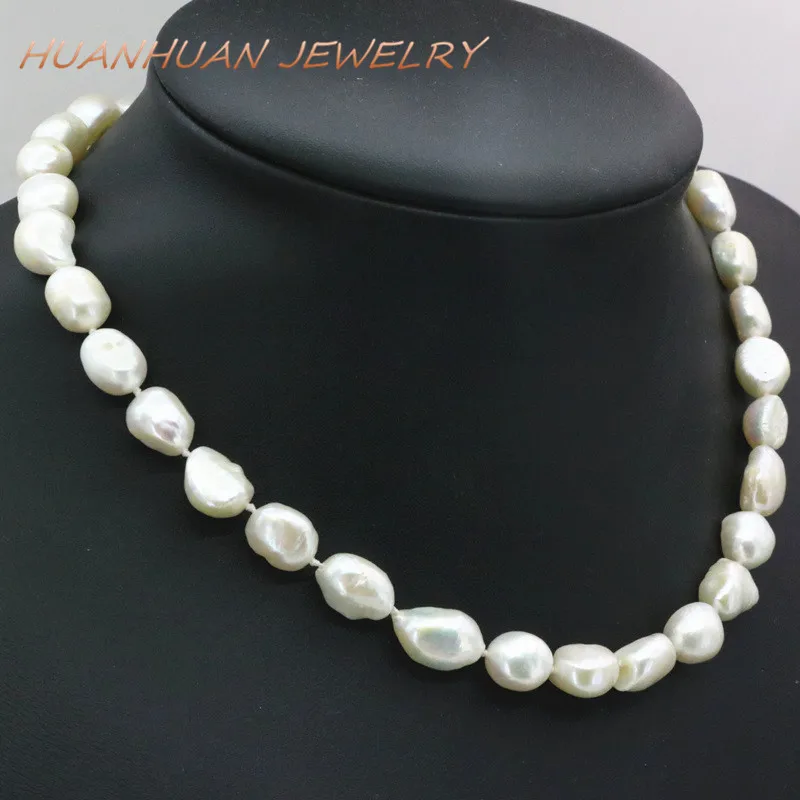 

12-14mm Freeform Bead Necklace Natural Freshwater White Pearl Beads Chain Necklaces Bridal Female Women Diy Jewelry 18inch B3389