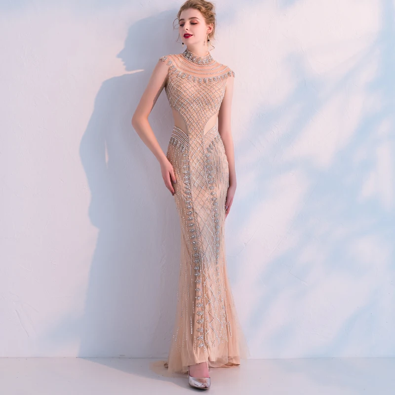 Женское длинное вечернее платье с юбкой-годе элегантное бальное из тюля высоким
