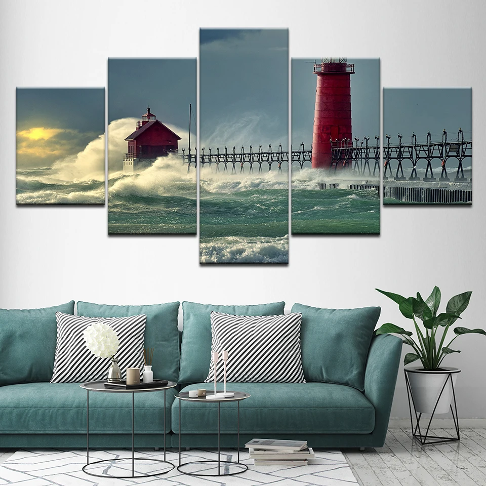 Холст для живописи Grand еще Маяк Морской 5 шт. Wall Art Модульная картина обои печати