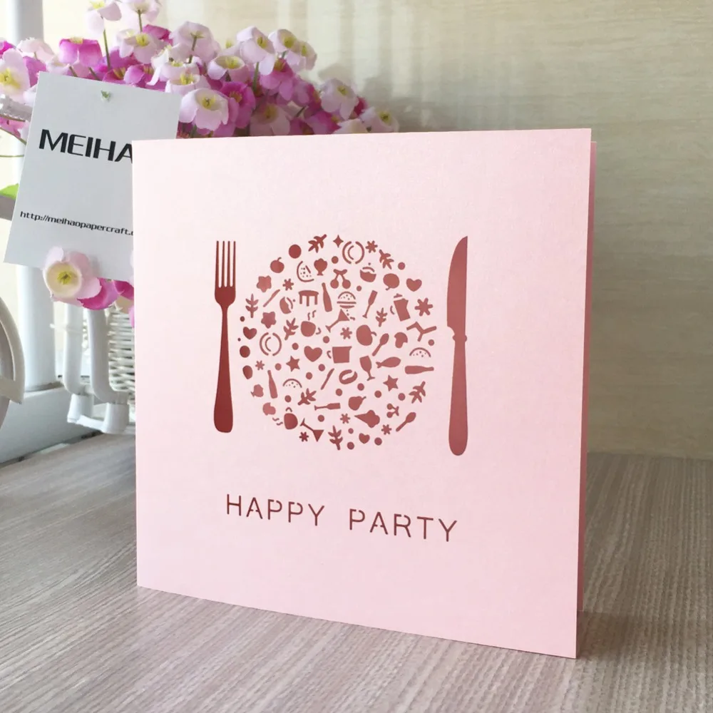 30pcs Laser cut Shimmer Paper Happy Birthday Party Invite Card Event Supplies wedding invitation card Dinner | Дом и сад