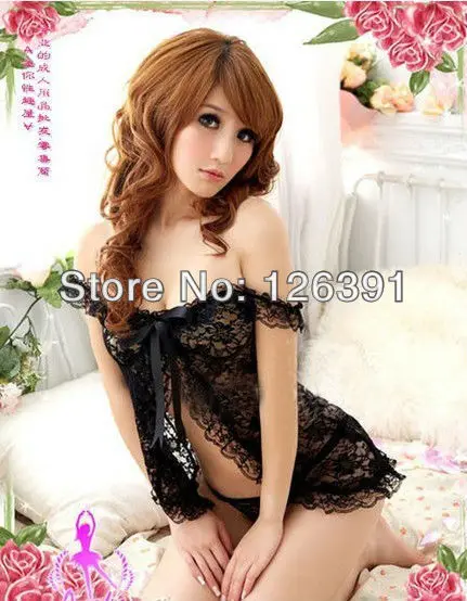 Черное прозрачное кружевное платье с стринги сексуальное женское белье ночная