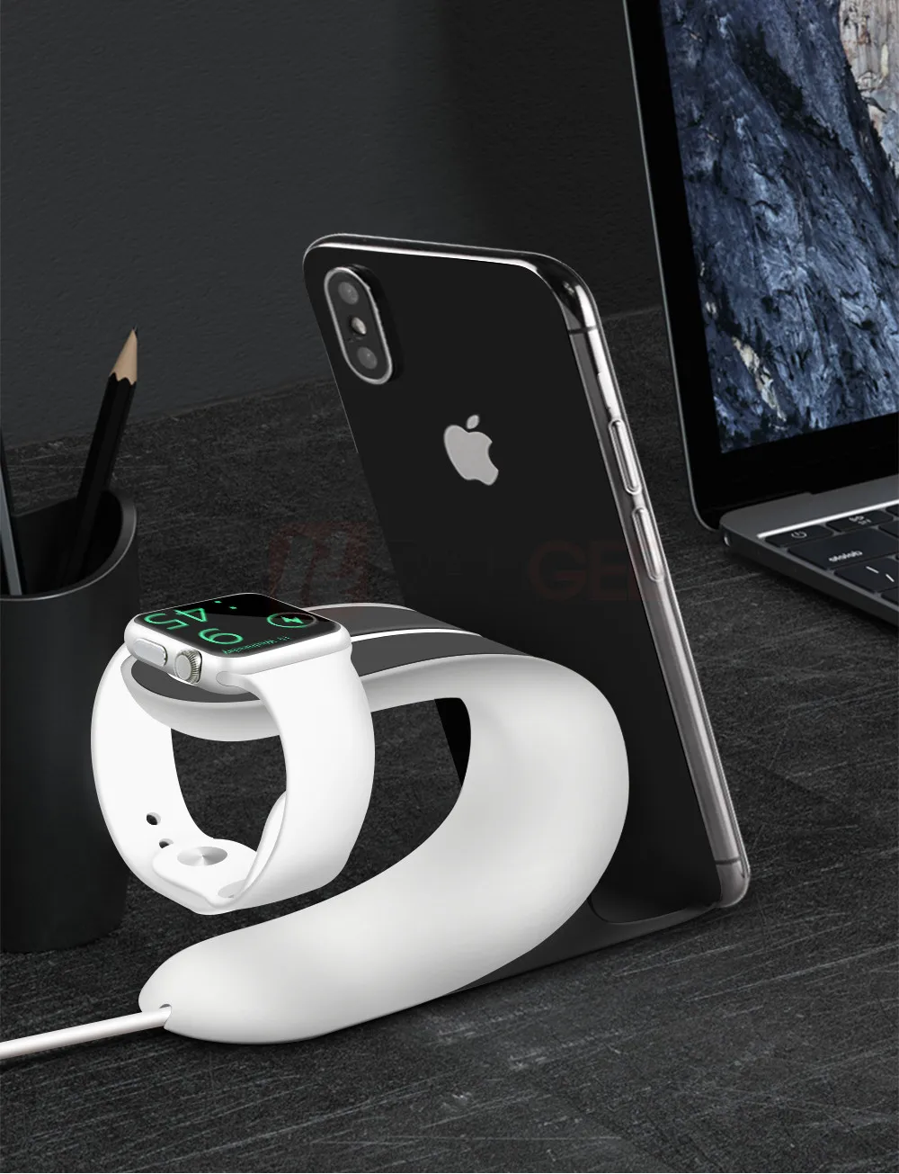 Raugee силиконовая зарядная подставка для Apple Watch 4 3 2 1, беспроводное зарядное устройство, держатель для Apple Watch для iphone XR, подставка для телефона