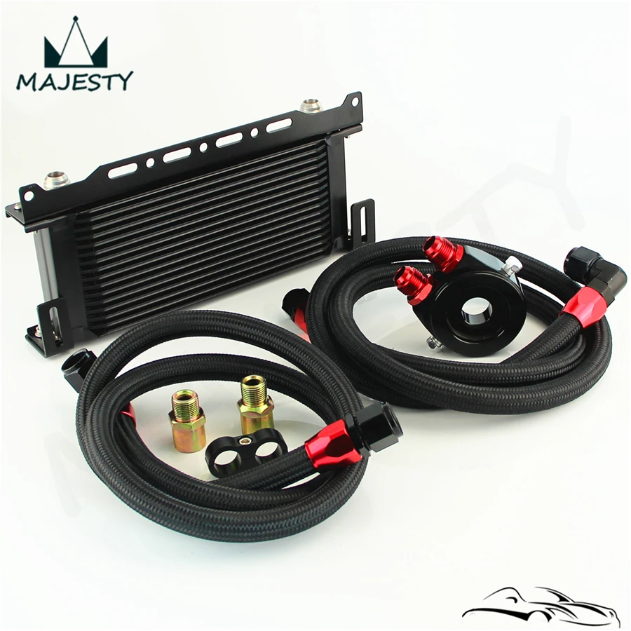 

Black 16 Row Oil cooler w/ Bracket + Filter Adapter Hose Kit For Japan Car Fits For Honda Toyota