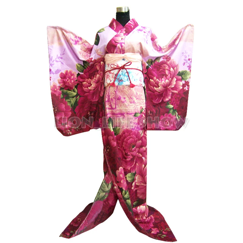 Традиционное японское женское кимоно Geisha с красным цветочным рисунком для
