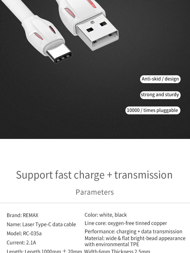 REMAX лазерный usb type-C кабель для samsung S10 S9 S8 A50 Xiaomi Redmi Note 7 huawei p10 lite mate 20 2A кабель для быстрой зарядки
