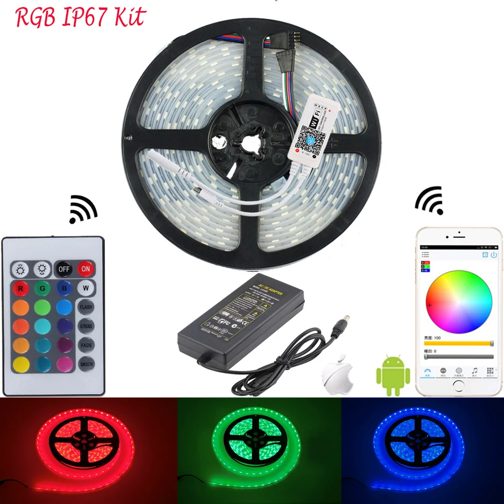 Светодиодные ленты 5050 RGB с Wi Fi осветительная лента 60 светодиодный одов/м IP65 IP67 IP68