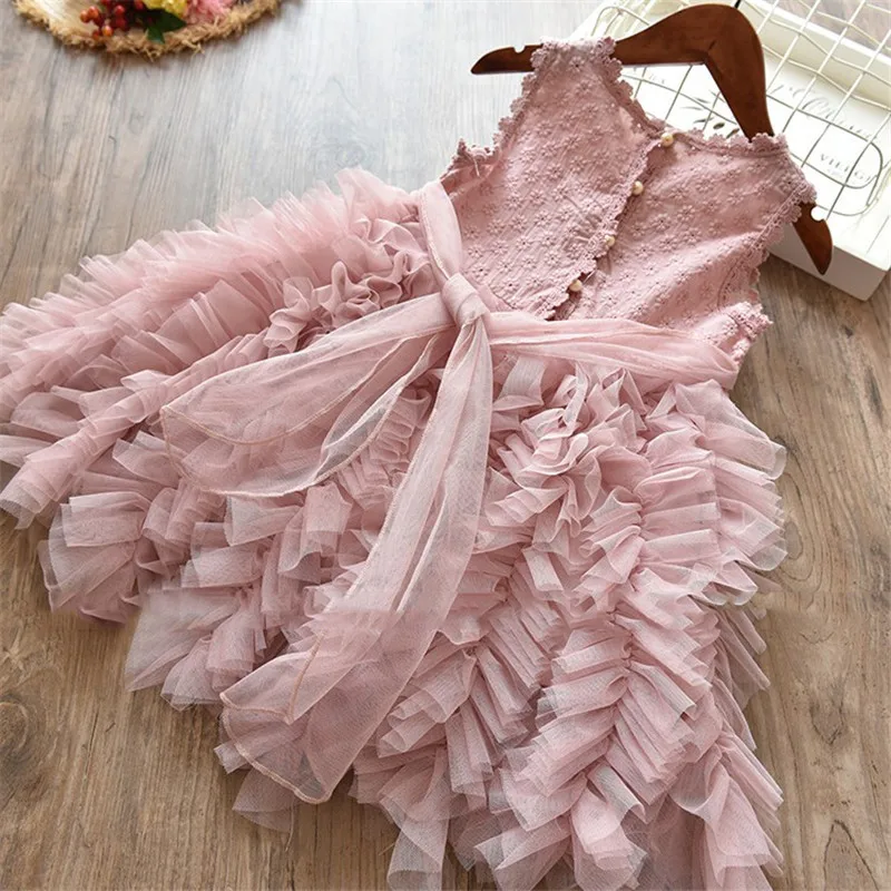

Baptism petal Hem Tulle princess dress for child Girls Clothes school girl children dresses children clothes