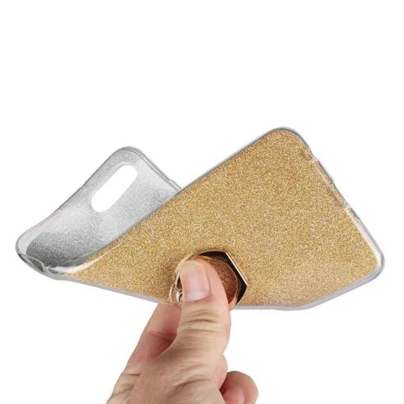 Cover Phone Case For Huawei Honor V10 V 10 View 5.99&quot TPU Silicone Gel Shell Shine Flash Glitter Powder Finger Ring Kickstand |