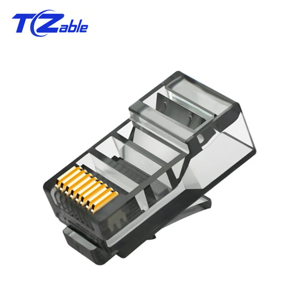 Black RJ45 8P8C разъем Cat5e цветной сетевой кабель кристальная головка Чистый медный с золотым покрытием разъем компьютера Ethernet сетевой адаптер 100 шт - Цвет: Black