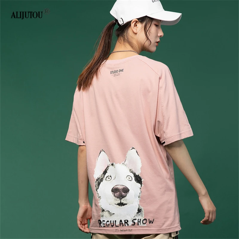 2019 корейский стиль футболка Для женщин Повседневное милых щеночков Футболка с