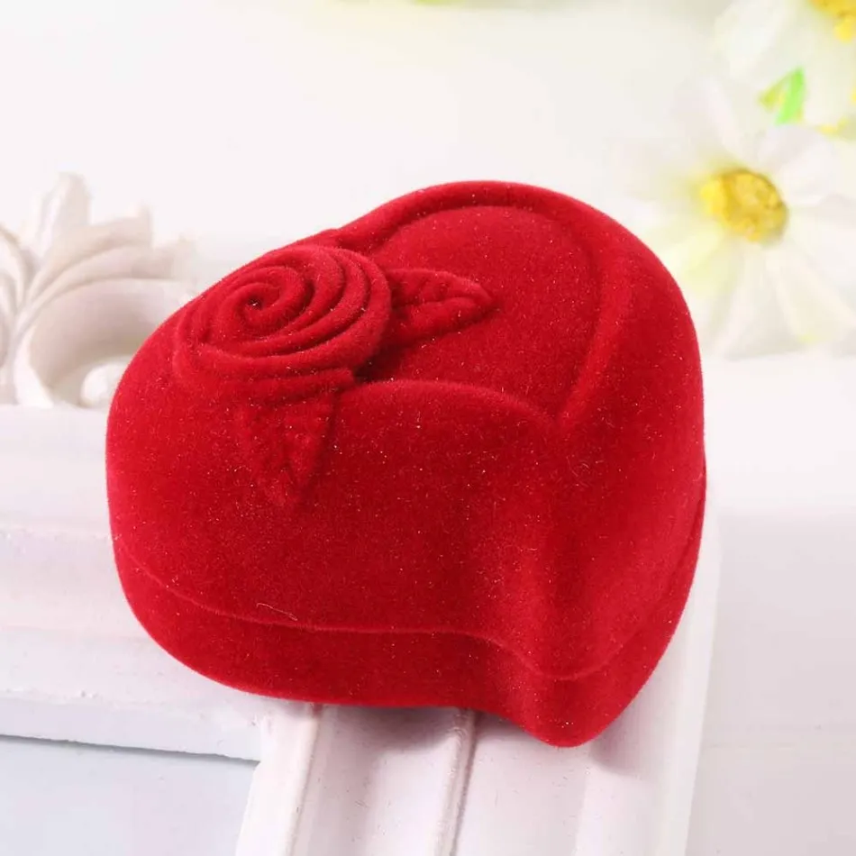 Мини бархатные коробки кольца в форме красного сердца ювелирные изделия