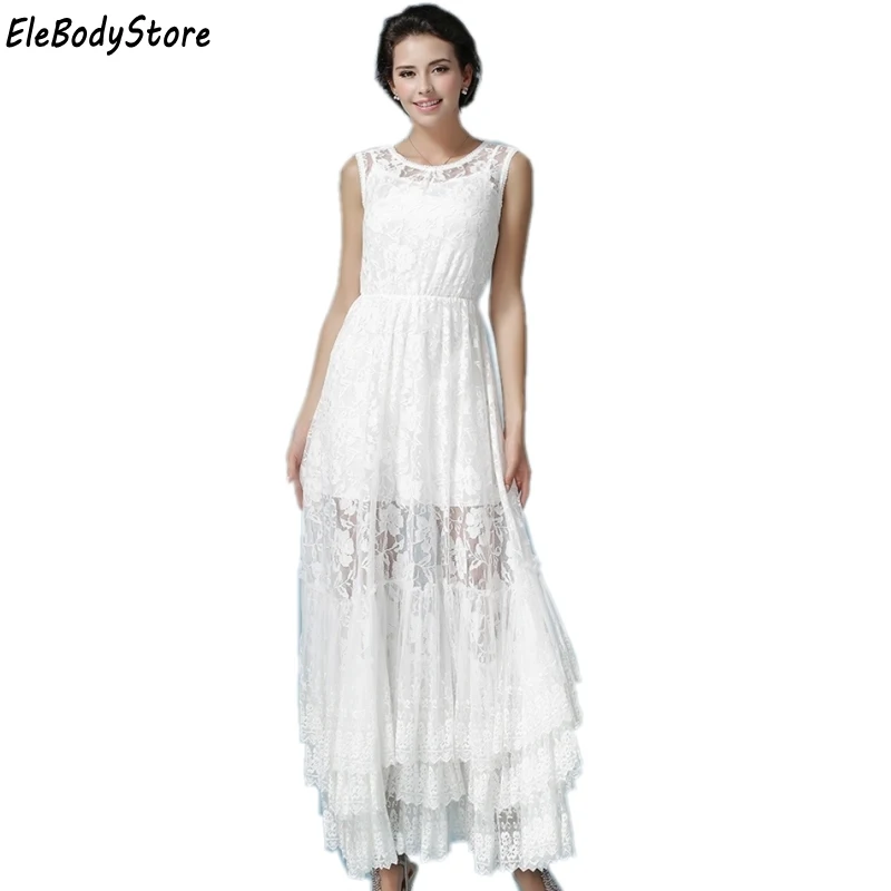 ELEBODYSTORE 2018 летнее Стильное женское длинное Сексуальное Белое Кружевное