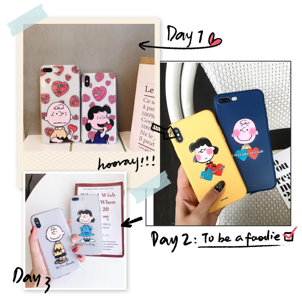 New Charlie Brown cartoon case For iphone Xs MAX Xr X 6 6splus 8 7plus Back Cover Cute couple love candy soft TPU phone cases |