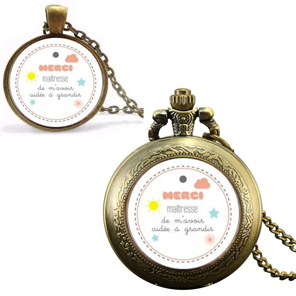 

16style Steampunk merci maitresse best friends gift Pendant Necklace pocket watch free box 1pcs/lot vintage french quartz watch