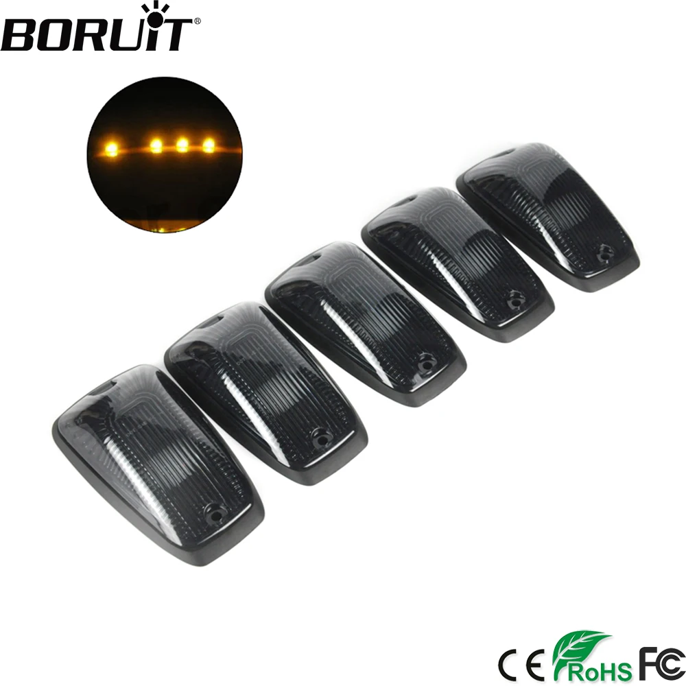 

BORUiT 5 шт. дымчатые линзы 3000K Желтые светодиодсветодиодный габаритные огни на крышу кабины ходовые огни для грузовика SUV верхний габаритный ф...