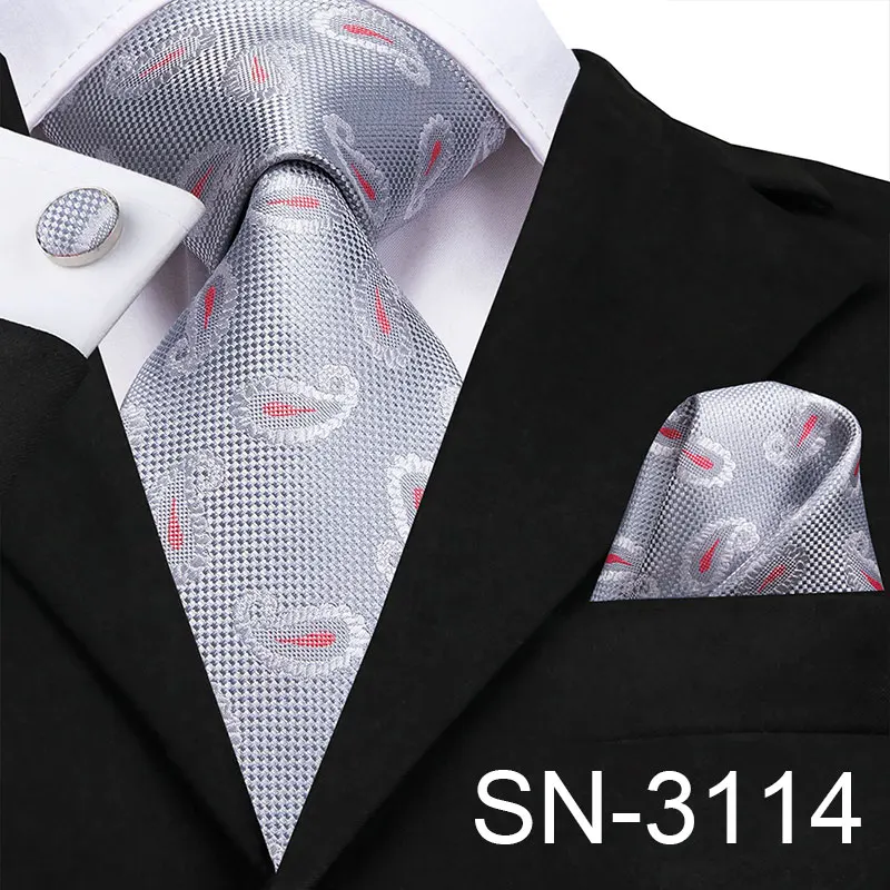 SN-3114 Hi-Tie мужской галстук шелковый галстук 8,5 см Широкий модный клетчатый галстук для мужчин бизнес Свадебный светильник синий галстук носовой платок запонки набор - Цвет: SN-3114