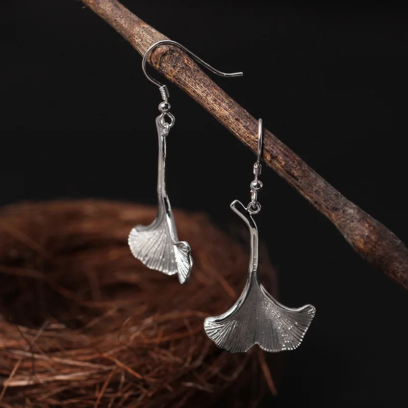 Серьги ginkgo из 100% стерлингового серебра 925 пробы ювелирные изделия модные