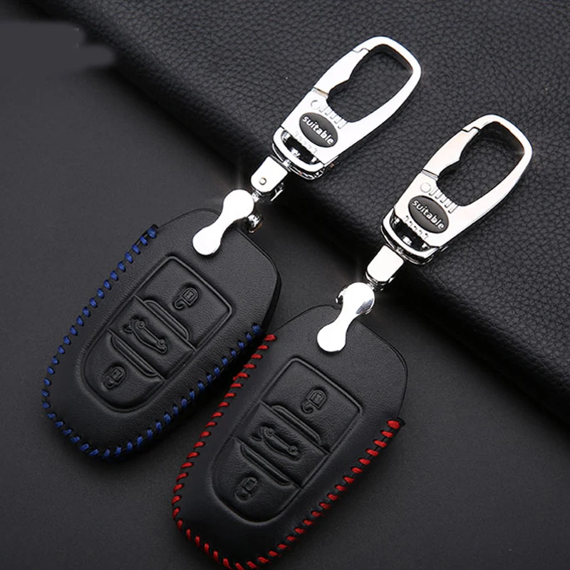 

Genuine PU Leather Remote Key Bag Case Fob Holder Chain For Citroen Series