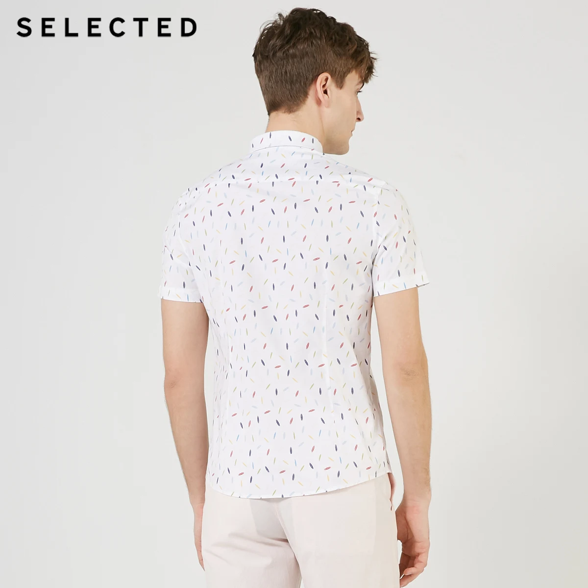 Мужская приталенная рубашка с принтом Повседневная деловая короткими рукавами S