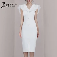 indressme 2019 new sexy button mesh v neckline sleeveless white midi dress party casual style women
