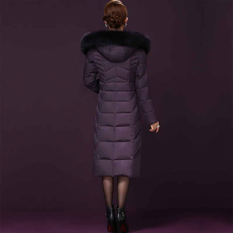 

High-grade Big size Women Winter Hooded Jacket Warm Long Coat Parka Black Slim Fox fur Mother Down cotton Outerwear Coat 4XL 5XL