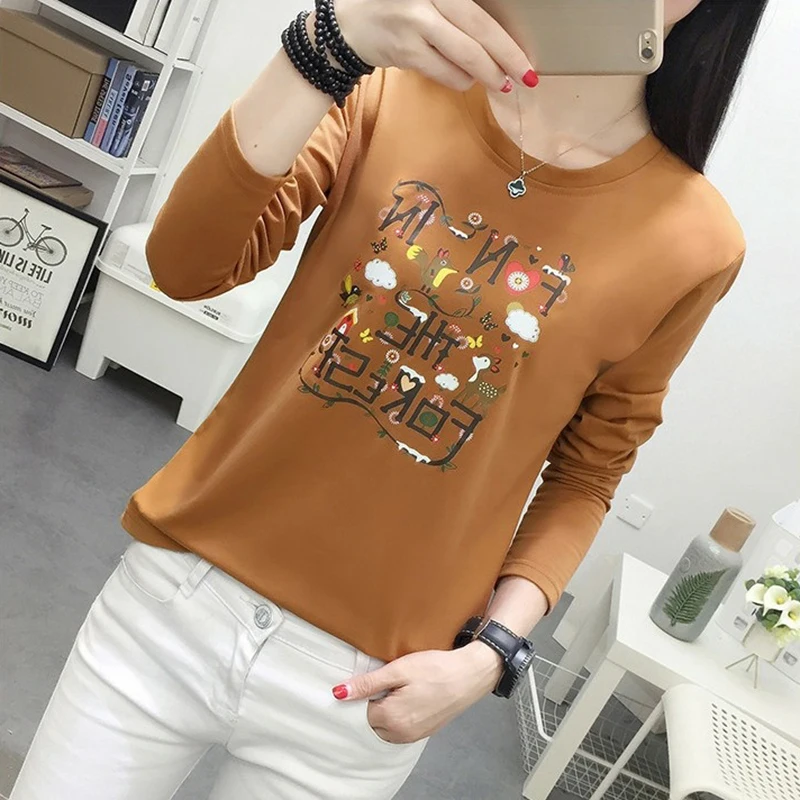 Poleras Mujer 2021 Harajuku футболка женская с длинным рукавом Осень Зима размера плюс Femme