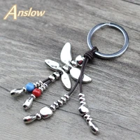 anslow 2019 hot sale wholesale brand leather metal unisex dragonfly personality design keychain ring for car door low0005ky