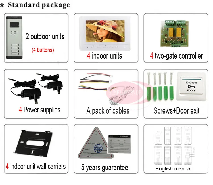 2 Doors 4 Buttons Infared CCD Camera For 4 Apartments Color 7