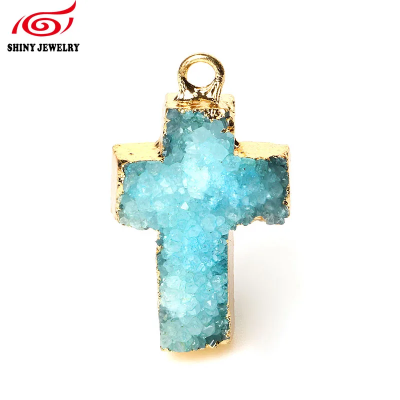 Новая мода натуральный кристалл Druzy каменный крест кулон для изготовления ювелирных изделий 5 шт./партия с необработанными аметистами подвески