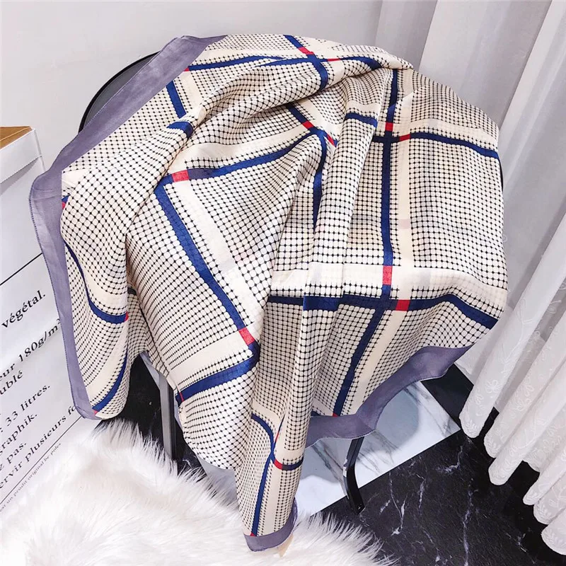 Oblique plaid Summer bufanda mujer Thin Sunscreen women Scarf Female Beach wheel print Simulation Silk foulard hijab Shawl |