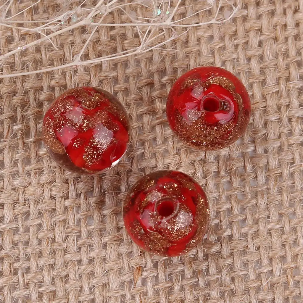 Стеклянные бусины Lampwork круглые черные блестки около 12 мм(4/") Диаметр, отверстие: около 2,2 мм, 10 шт