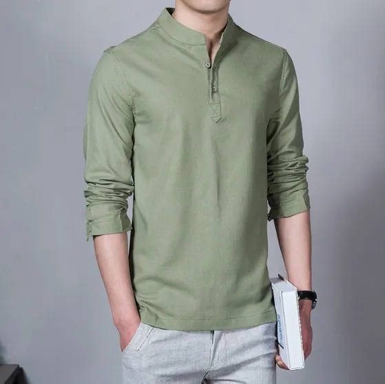 Армейский зеленый Новые летние мужские рубашки на пуговицах camisa masculina мужские рубашки Мода дропшиппинг мешковатое однотонное хлопковое белье одежда с длинными рукавами - Цвет: Армейский зеленый