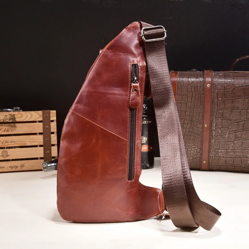 Cowhide Leather Vintage Men Sling Chest bag Half Moon chest pack Travel Cross Body Messenger Shoulder Bag mobile phone | Багаж и сумки