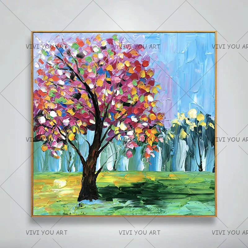 

100% Handmade Landscape Painting On Canvas Thick Oil Home Decor Wall Art Tree Paintigns Modern Abstract Decorative Artwork
