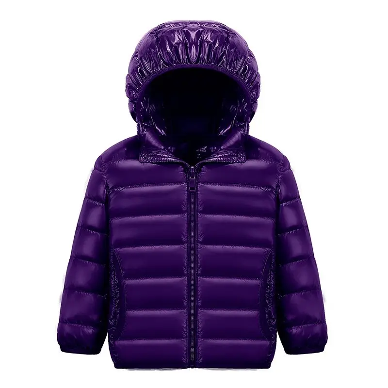 Dark purple Детские пуховики г. Новые детские зимние куртки с капюшоном на 90% белом утином пуху для мальчиков и девочек, ультра-светильник, портативное зимнее пальто - Цвет: Dark purple