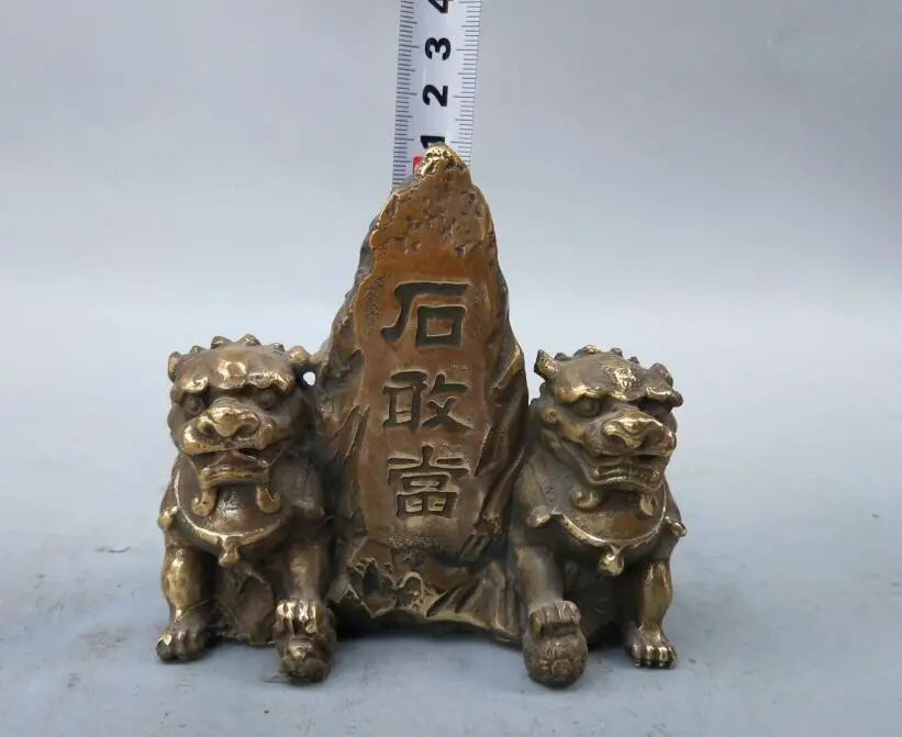 

Chinese pure brass double lion shi gan dang Feng shui furnishing articles
