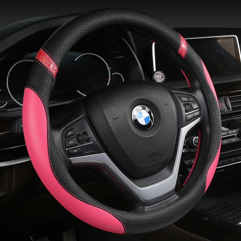 

Universal Car PU Leather Steering-Wheel Covers Anti-slip Skidproof Durable 38CM/15" Dynamic Fibre Handmade Steering Wheel Cover