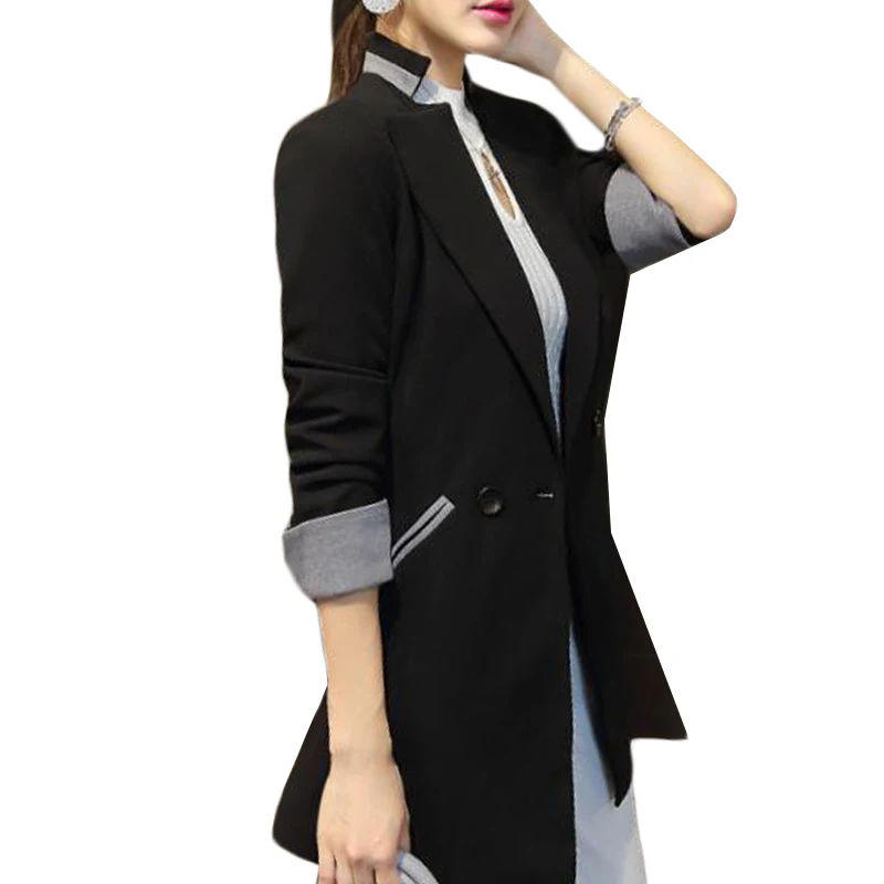 Новые осенние модные женские туфли Блейзер Slim Fit Спецодежда костюм пальто плюс Размеры женский Повседневное Длинные пиджаки для женщин OL офисная верхняя одежда SF358
