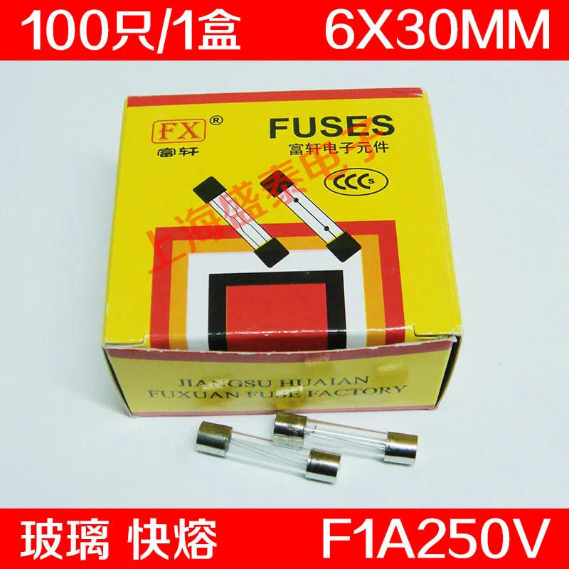 

F1AL250V Glass Insurance Tube F1A250V F1A Fuse 1A 6X30MM 100 PCS