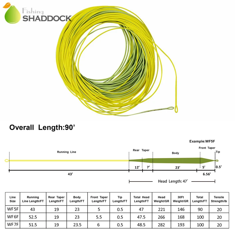 Shaddock Fishing 100FT 30.5m Floating Fly Line Gold WF 5F/6F/7F Weight Forward Lines With 2 Welded Loops|fishing line|fly fishing linefly line gold |