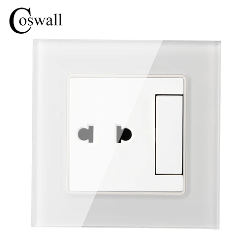 White COSWALL 2 отверстия универсальная настенная розетка с 1 бандой 2 способа вкл/выкл 16A светильник переключатель Кристалл Закаленное стекло панель - Тип: White