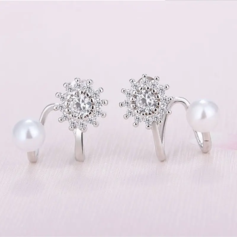 925 Sterling Silver Stud Earrings For Women Sun Flowers Pearl Rose Gold Earnail Allergy Prevention | Украшения и аксессуары