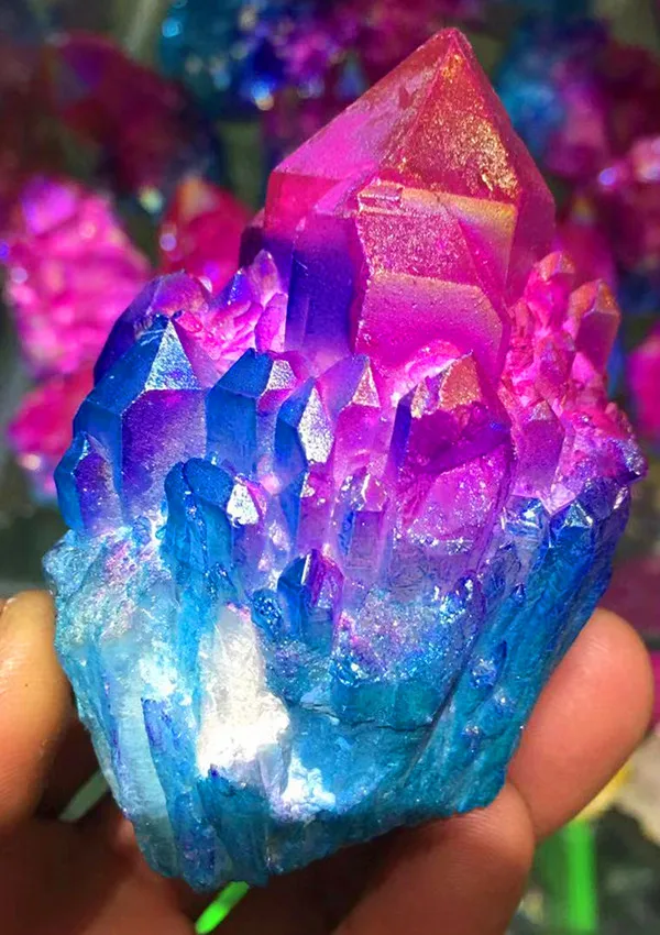 Удивительный зеленый фиолетовый камень Aura Angel Quartz Crystal титановый висмут