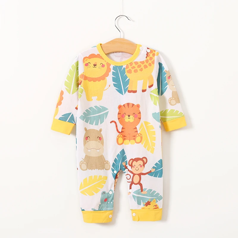 YiErYing Newborn Clothing Baby Boy Girl Rompers Cartoon Animals Printing Cotton Long Sleeve Infant Pajamas Kids Clothing