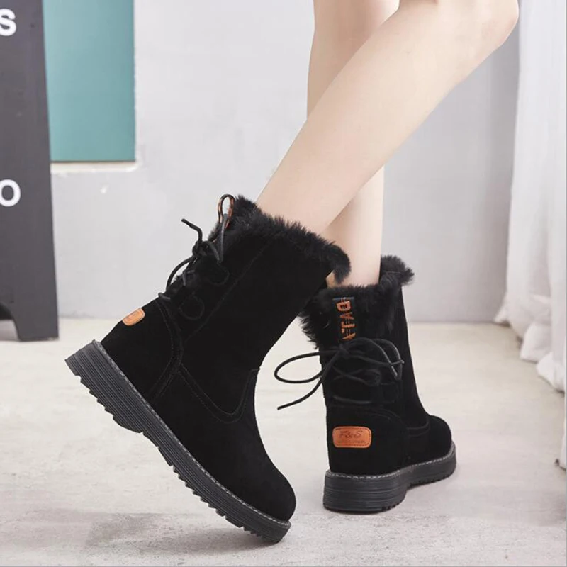 Модные женские зимние ботинки черного цвета утолщенные zapatos de mujer на плоской