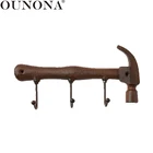 Настенный крючок OUNONA, Архаическая вешалка трубка для курения в форме молотка, стойка в американском промышленном стиле, 3 крючка, держатель для пальто, сумок для полотенец