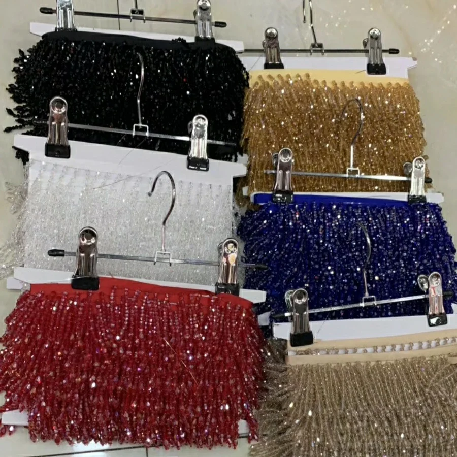 Cuentas de cristal brillante con flecos, 17 yardas, 5,5-6cm de ancho-2